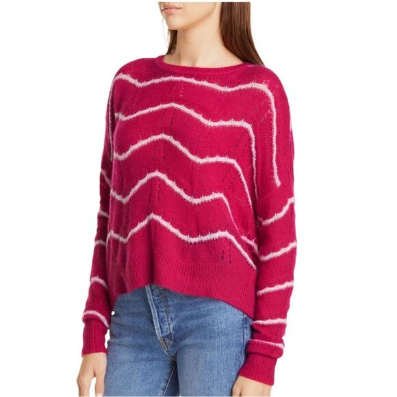 Autumn Cashmere Wave Striped Pointelle Stitch Cashmere & Silk Sweater - Large - Picture 1 of 6